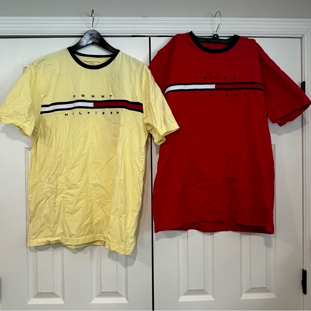 (2) Tommy Hilfiger Men's Red and Yellow Short Sleeve Tees Size XL